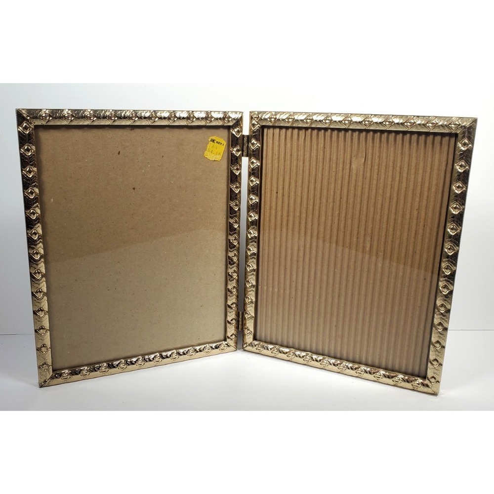 Vintage Double Picture Frame Brass Metal 8X10 Free Stand Portrait
